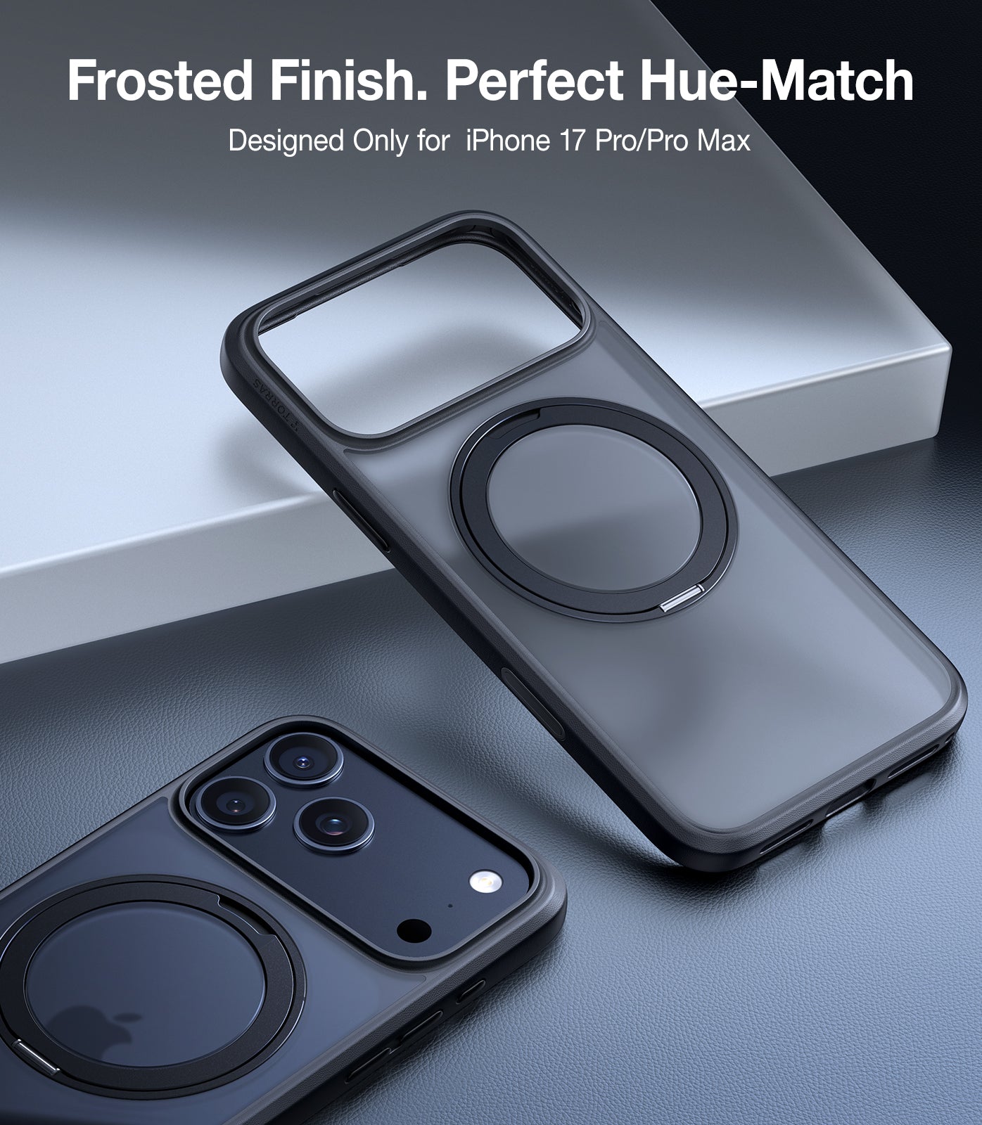 TORRAS Hoesje Geschikt voor Apple iPhone 17, 17 Pro en 17 Pro Max - Zwart, doorzichtig, oranje en blauw - UPro Ostand Pro - Compatibel met MagSafe - Back Cover met Magneet - 360° Draaibare Ring Standaard - Nieuw!