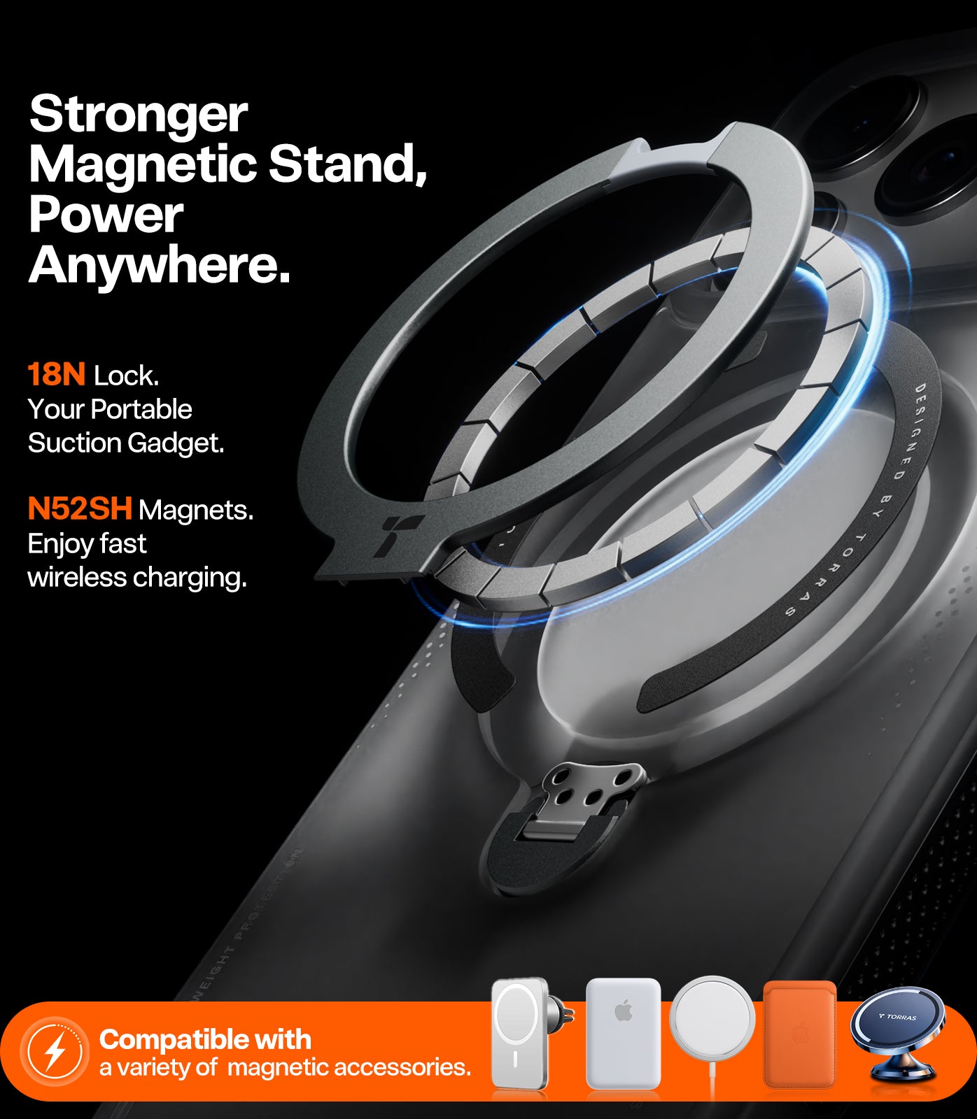 TORRAS Ostand Q3 Air Zwart Hoesje Geschikt voor Apple iPhone 17 Pro – Compatibel met MagSafe – 360° Draaibare Magnetische Standaard – Back Cover Kickstand Ring – AirCushion Hoeken - Shockproof NIEUW!