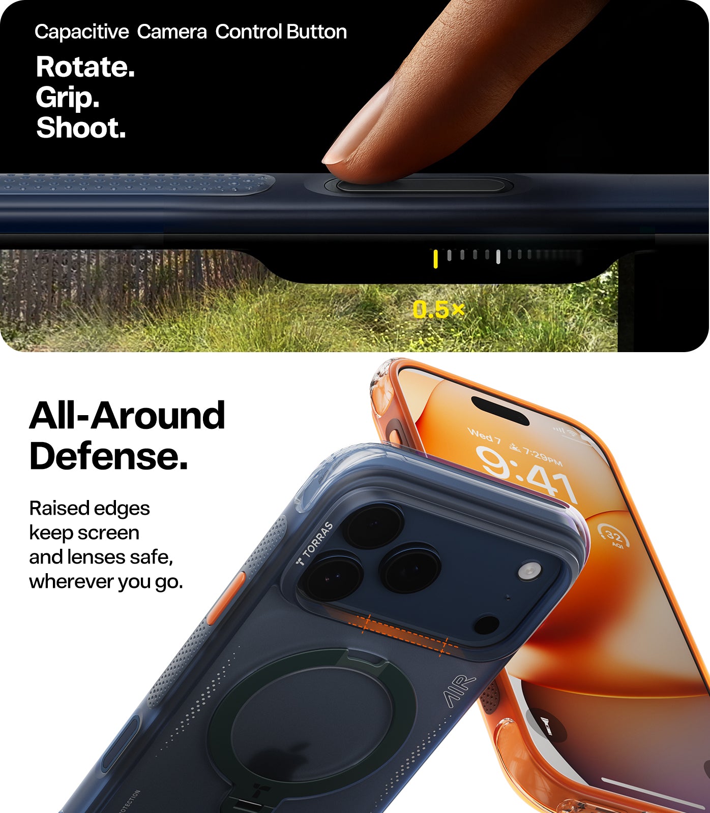 TORRAS Ostand Q3 Air orange Hoesje Geschikt voor Apple iPhone 17 Pro Max – Compatibel met MagSafe – 360° Draaibare Magnetische Standaard – Back Cover Kickstand Ring – AirCushion Hoeken - Shockproof NIEUW!