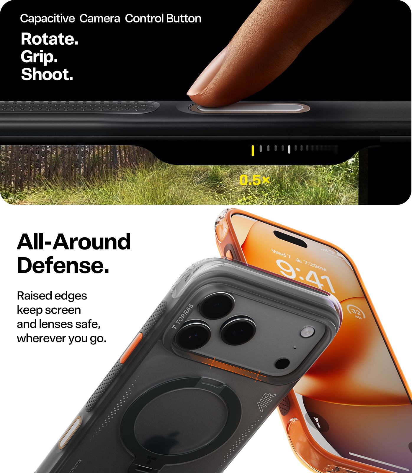 TORRAS Ostand Q3 Air Zwart Hoesje Geschikt voor Apple iPhone 17 Pro Max – Compatibel met MagSafe – 360° Draaibare Magnetische Standaard – Back Cover Kickstand Ring – AirCushion Hoeken - Shockproof NIEUW!